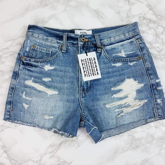 Pistola Nova High Rise Distressed Cut Off Shorts Santa Fe Color Size 26 - Picture 5 of 16